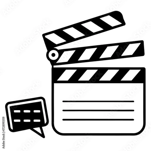 Fototapeta Black and white film slate and speech bubble illustration representing filmmaking and communication concept art