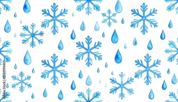 Fototapeta Winter pattern with snowflakes and raindrops