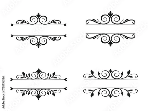 Fototapeta Elegant decorative dividers, ornate line separators, vintage flourish design vector