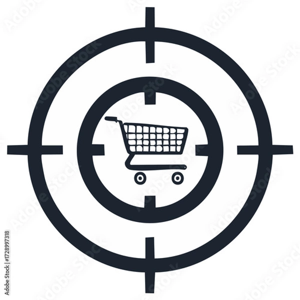 Fototapeta Shopping Cart Inside Target Crosshairs Symbolizes Precision Retail Targeting and Marketing Strategy