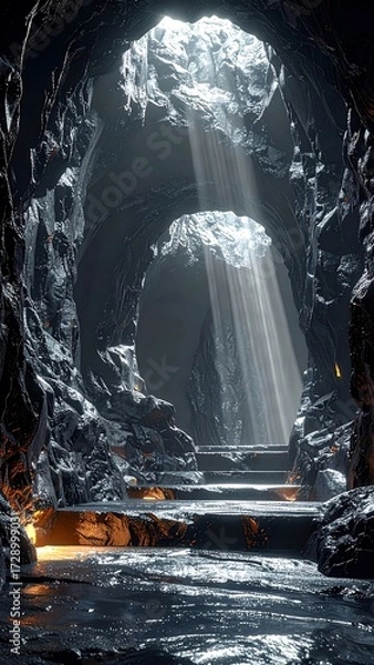 Fototapeta Cave interior, light beams