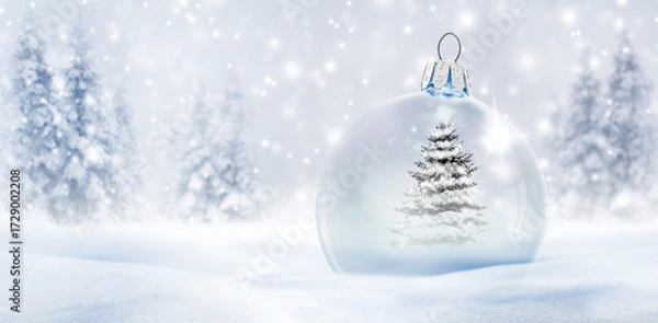 Obraz Winterliche Weihnachtsstimmung mit Schnee und Weihnachtsbaum