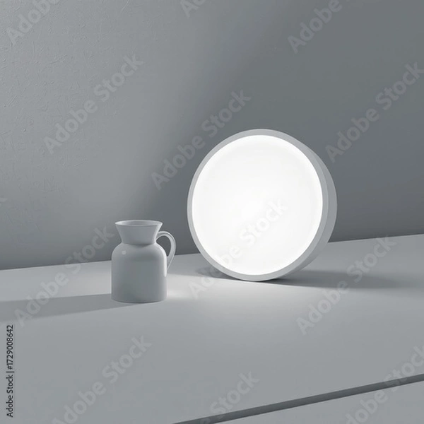 Fototapeta Minimalist White Sculpture with Rim Lighting High Angle View