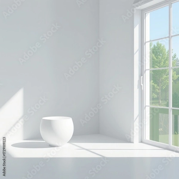 Fototapeta Minimalist White Sculpture with Sunlit Background