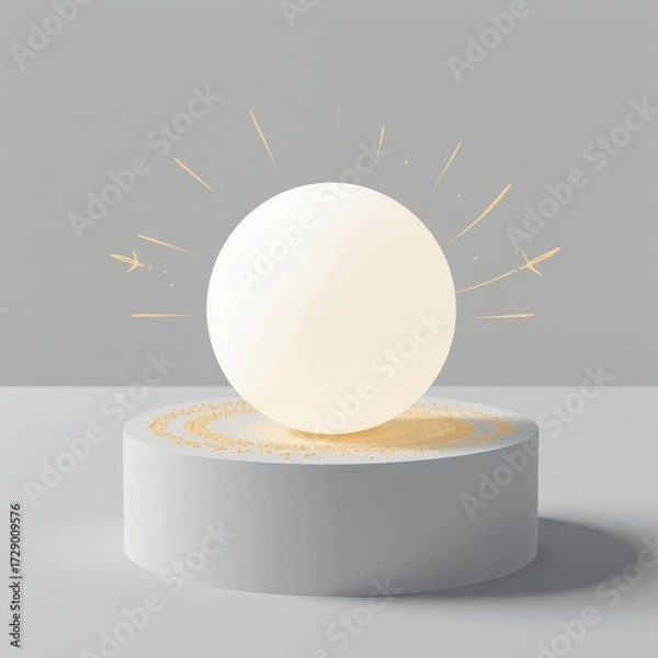 Fototapeta Elegant White Sphere with Golden Reflections Minimalist Background