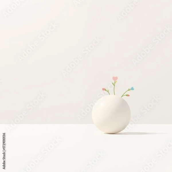 Fototapeta Minimalist White Object with Pastel Growth Plain Background