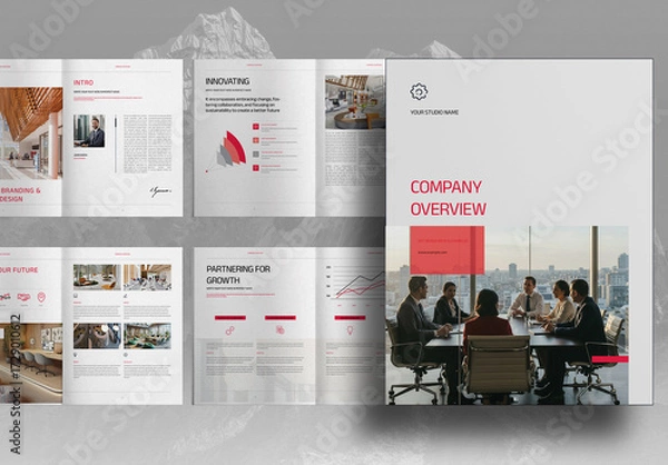 Fototapeta Red Studio Company Overview Brochure Layout