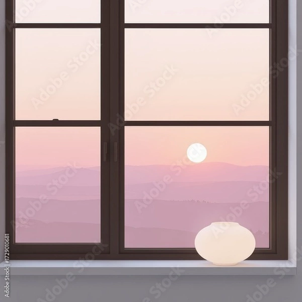 Fototapeta Minimalist Dawn Scene with White Sculpture and Pink Sky