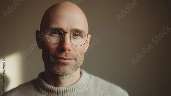 Fototapeta Portrait of a mature man with glasses looking directly at the camera