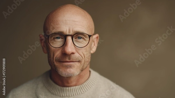 Fototapeta Portrait of a mature man with glasses looking directly at the camera