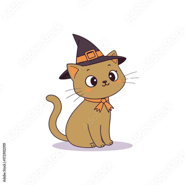 Obraz create a vector style simple  ehallowen Minnine  cat white beckground .

