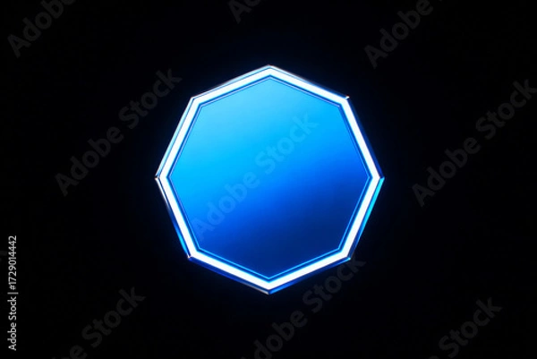 Fototapeta Glowing blue octagonal shape with neon outline against a dark background