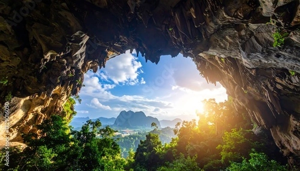 Fototapeta Cave opening with scenic view