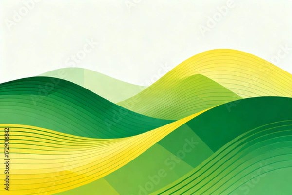 Fototapeta Abstract wavy landscape with green and yellow gradient patterns