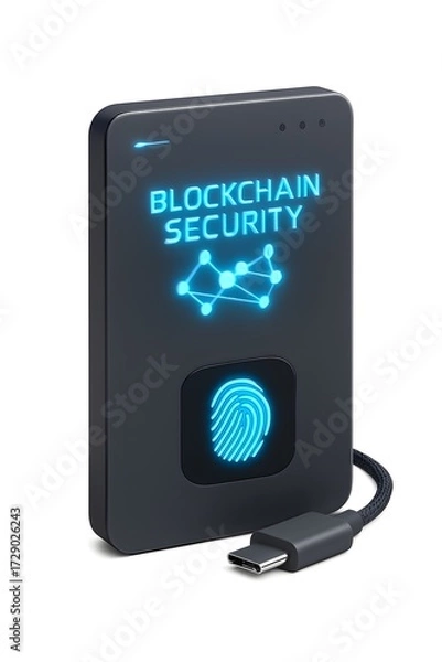 Obraz Blockchain security hardware wallet protecting cryptocurrency with fingerprint authentication technology