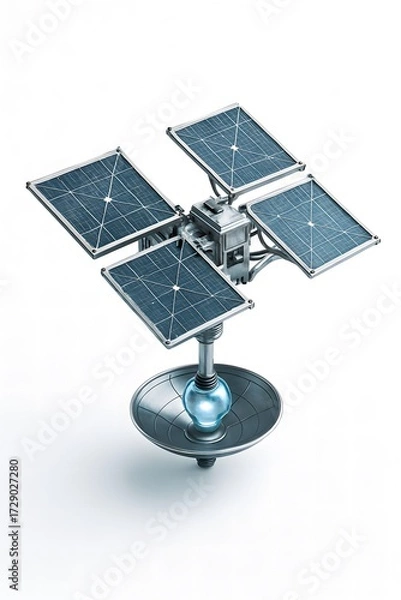 Obraz Four solar panel array with glowing bulb signifying clean energy technology