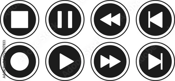 Fototapeta media control icon set. Media Player Button set. Video and audio player sign. play, pause, stop icons collection