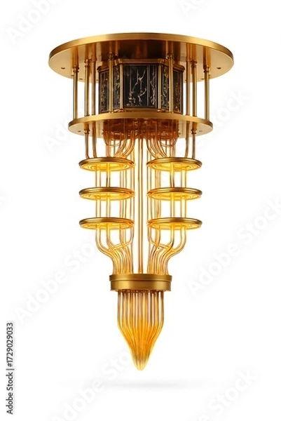 Obraz Quantum Computer Gold Isolated on White Background High Tech Machine