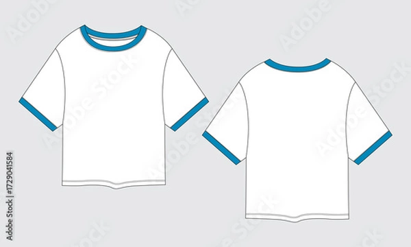 Fototapeta Short sleeve t shirt technical drawing vector illustration template front and back