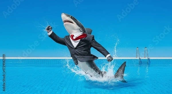 Fototapeta Business Shark Leaping from Pool Ambition Success