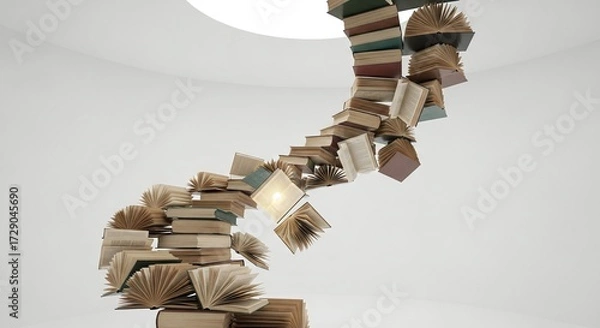Fototapeta Dynamic Flow of Books with Radiant Light Symbolizing Knowledge and Education in an Abstract Space