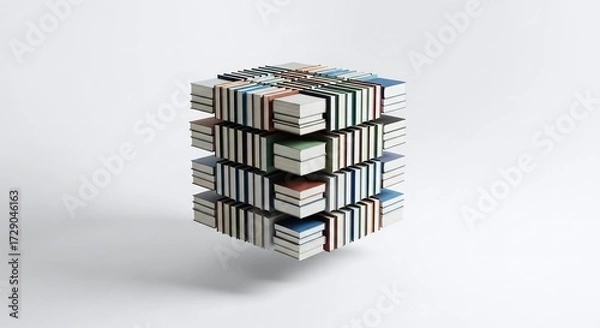 Fototapeta Stacked Books Cube Structure Symbolizing Education and Knowledge