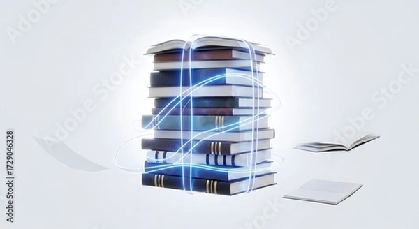 Fototapeta Stacked Books Glowing Lines Digital Education Concept Global Knowledge