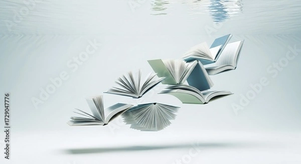 Fototapeta Open Books Floating Underwater Reflecting Knowledge and Learning