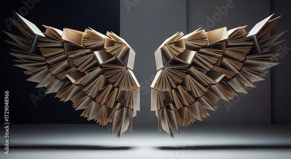 Fototapeta Open Books Forming Wings Symbolizing Knowledge and Freedom