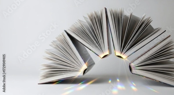 Fototapeta Open Books with Rainbow Light Refractions Education and Learning