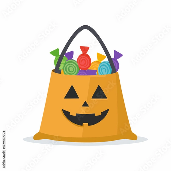 Fototapeta Festive Halloween Treat Bag with Colorful Candies and Smiling Pumpkin Face