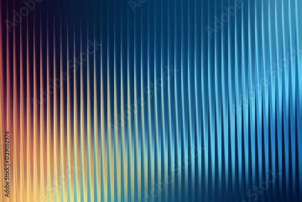 Fototapeta Abstract gradient background with vertical ribbed texture, transitioning from warm yellow and orange to cool blue tones