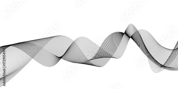Fototapeta Elegant black wave line pattern with curved abstract,  digital futuristic technology concept banner background, abstract black wave with futuristic line art isolated banner design.