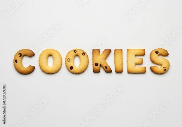 Fototapeta Cookies spelling the word cookies isolated on white background, food concept