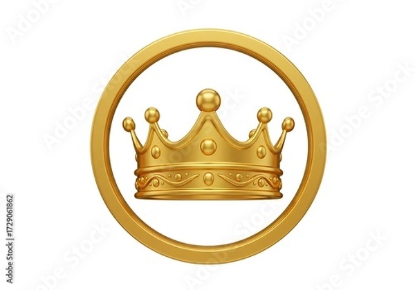 Fototapeta Golden crown in a golden circle isolated on white background
