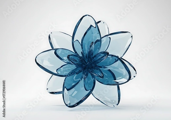 Fototapeta Blue glass flower isolated on white background in studio shot, 3d render