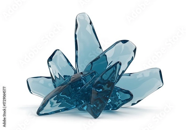 Fototapeta Blue glass crystal isolated on white background in studio shot, 3d render