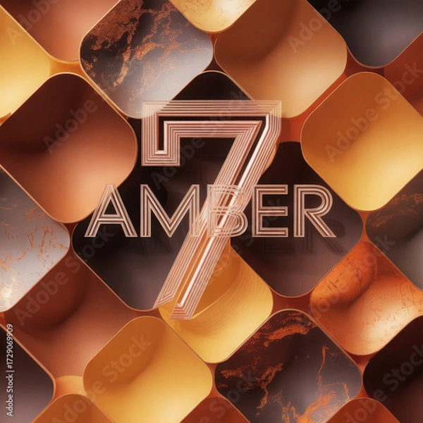 Fototapeta Abstract 3D render of the number seven with the word amber against a geometric tile background
