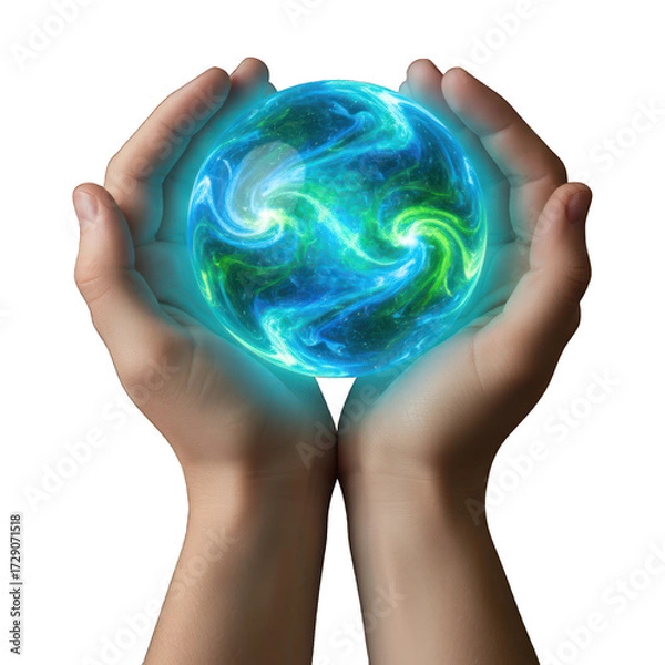 Obraz Radiant sphere held gently in cupped hands