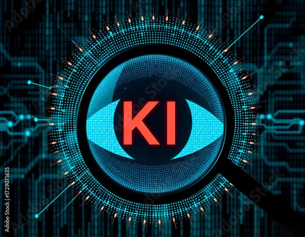 Fototapeta An abstract digital design represents the concept of KI (Artificial Intelligence)
