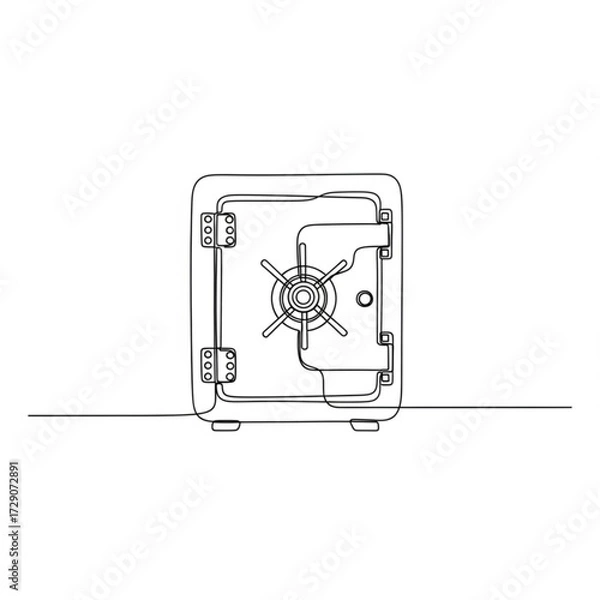 Fototapeta Line art illustration of a safe with a combination lock, showcasing security features and design elements, representing safety and protection in a minimalist style	