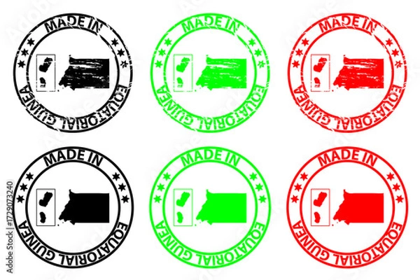 Obraz Made in Equatorial Guinea - rubber stamp - vector, Equatorial Guinea map pattern - black, green and red