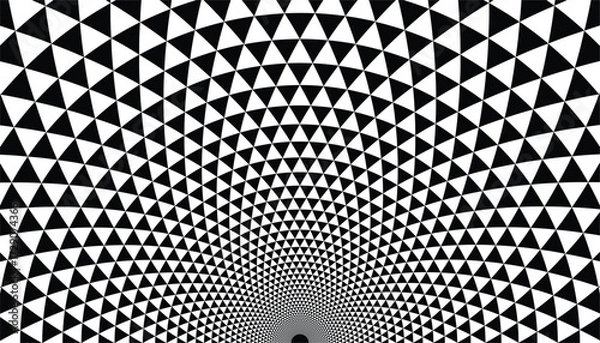 Fototapeta Geometric halftone triangle circle background in monochrome flat style. Minimal black and white texture suitable for modern design, abstract art, wallpaper, poster or cover.