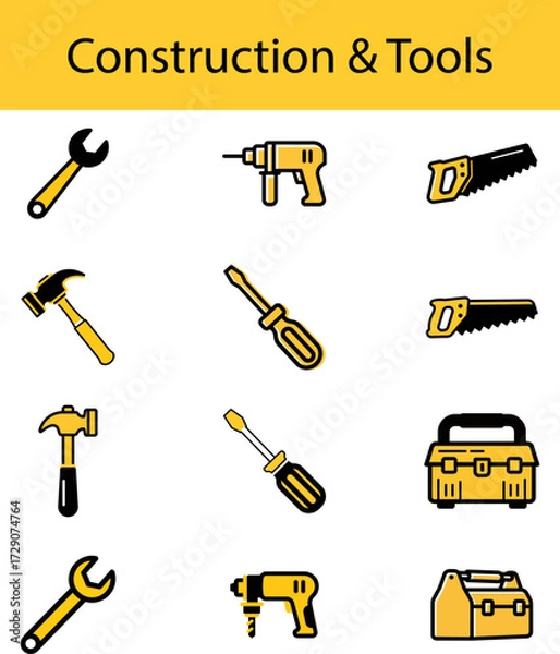 Obraz Construction Tool Icons: Hammer, Drill, Saw, Toolbox