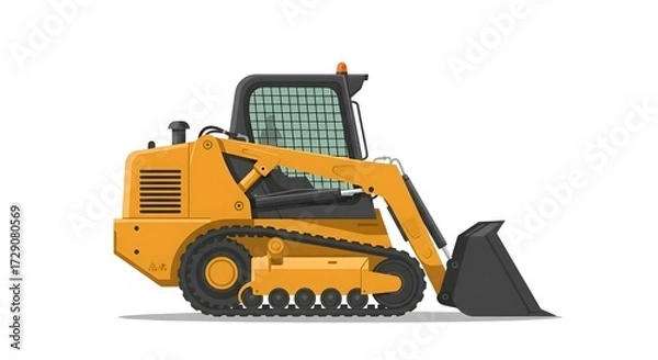 Fototapeta Compact Track Loader Heavy Construction Vehicle Isolated