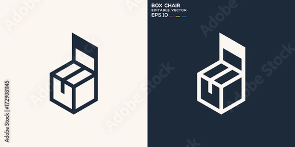 Fototapeta Box chair logo. Furniture, packaging, cube. Vector icon symbol template EPS 10.