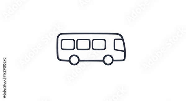 Fototapeta Simple line drawing of a bus with rounded edges and four windows on a white background image view