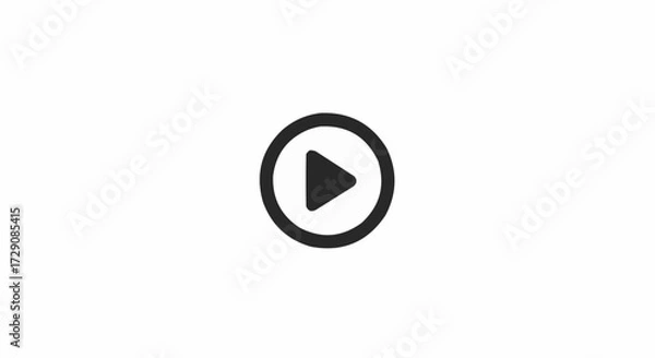 Fototapeta Play button icon with a dark triangle inside a circle on a white background in a simple vector style