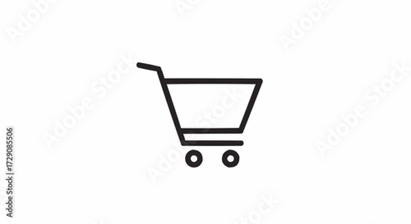 Fototapeta A simple line drawing of a shopping cart with a handle and two wheels on a white background view