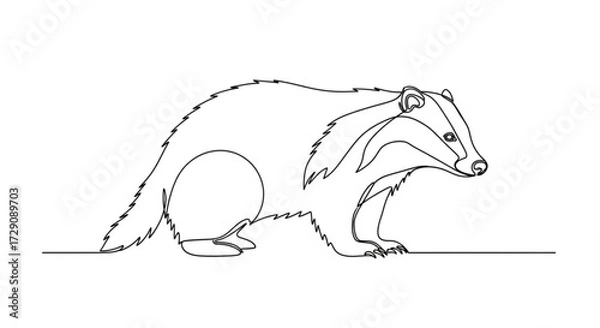 Fototapeta Line art illustration of a badger in a crouching position, showcasing its distinctive features and contours, emphasizing the beauty of wildlife through minimalistic design	